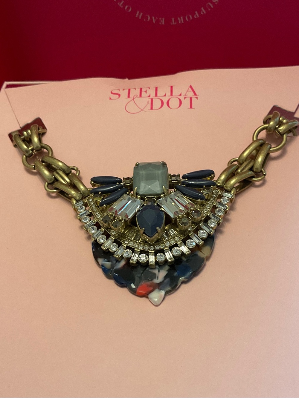 Stella & Dot Gold-Tone Navy and Multicolor Bib  Esmeralda Necklace